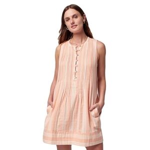 Faherty Women's Organic Cotton Isha Dress Sepia Neutral Stripe sz Medium